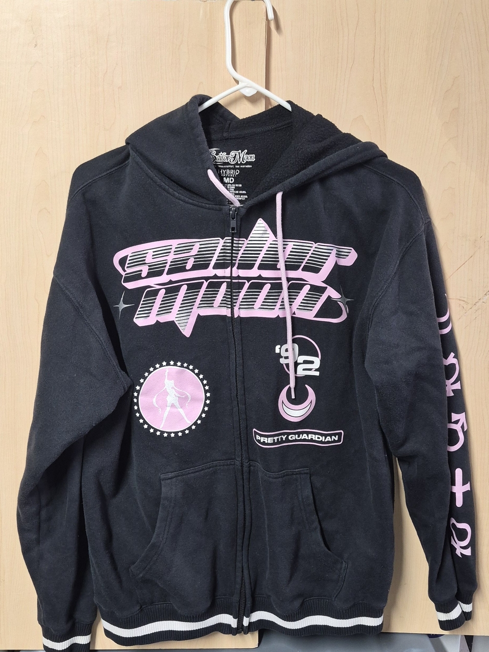 Black Hoodie with Pink Graphic Zip-Up